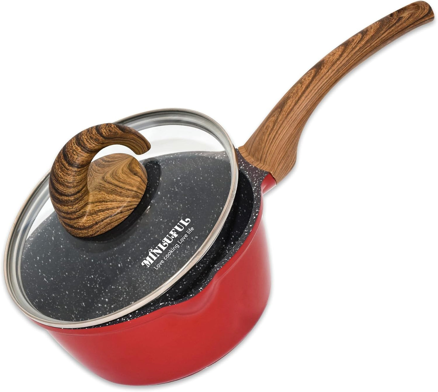 1.8 Quart Nonstick Saucepan with Lid in Classic Red Granite Coating - Ideal for Cooking Pasta, Soup, and Milk on All Stovetops