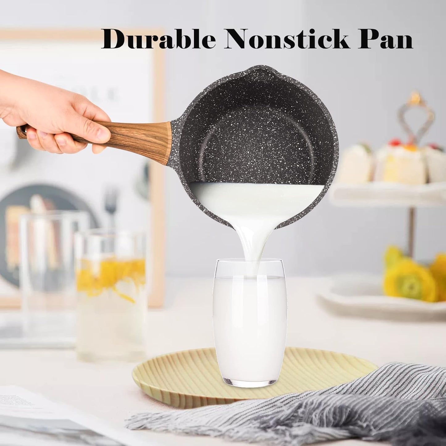 1.8 Quart Nonstick Saucepan with Lid in Classic Red Granite Coating - Ideal for Cooking Pasta, Soup, and Milk on All Stovetops