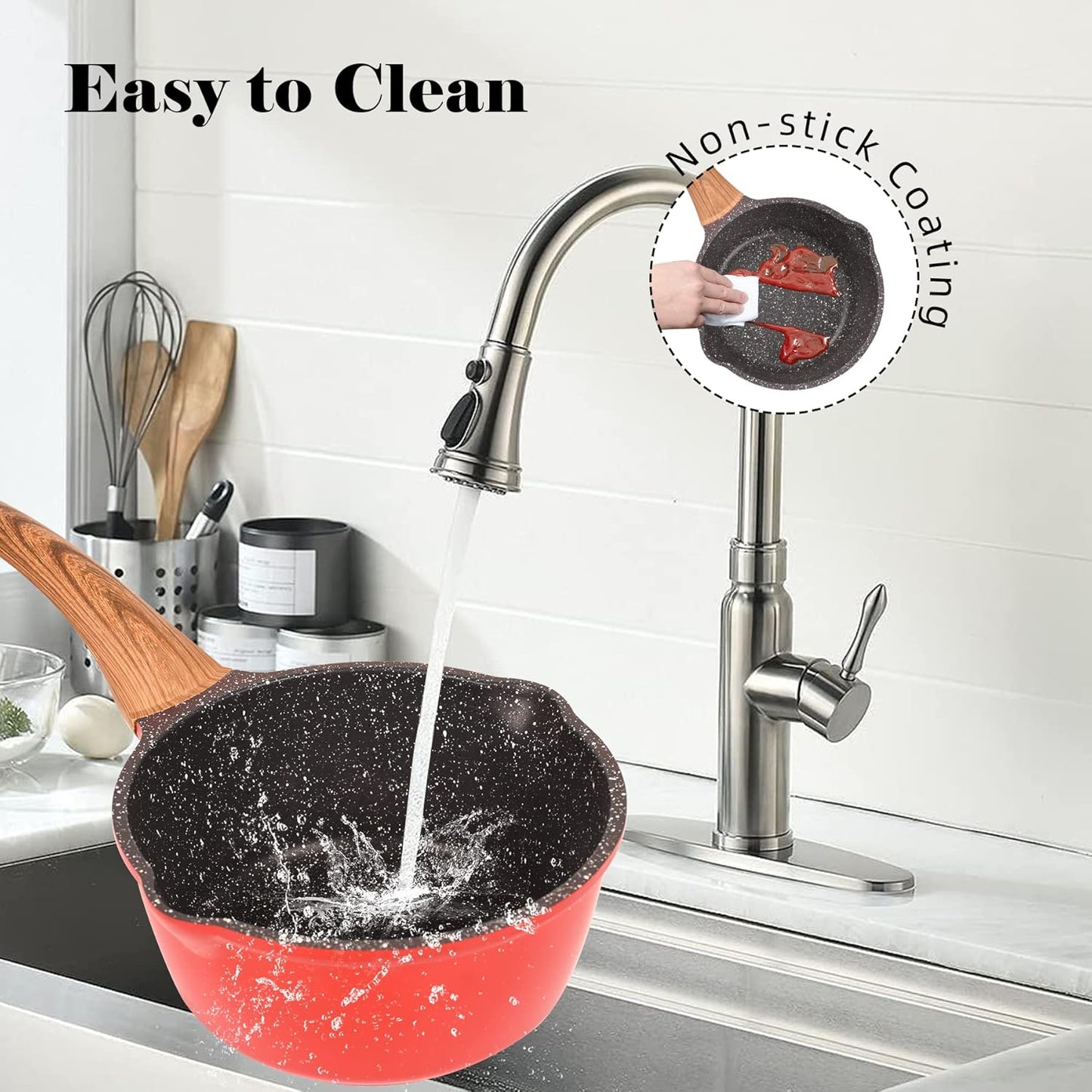 1.8 Quart Nonstick Saucepan with Lid in Classic Red Granite Coating - Ideal for Cooking Pasta, Soup, and Milk on All Stovetops