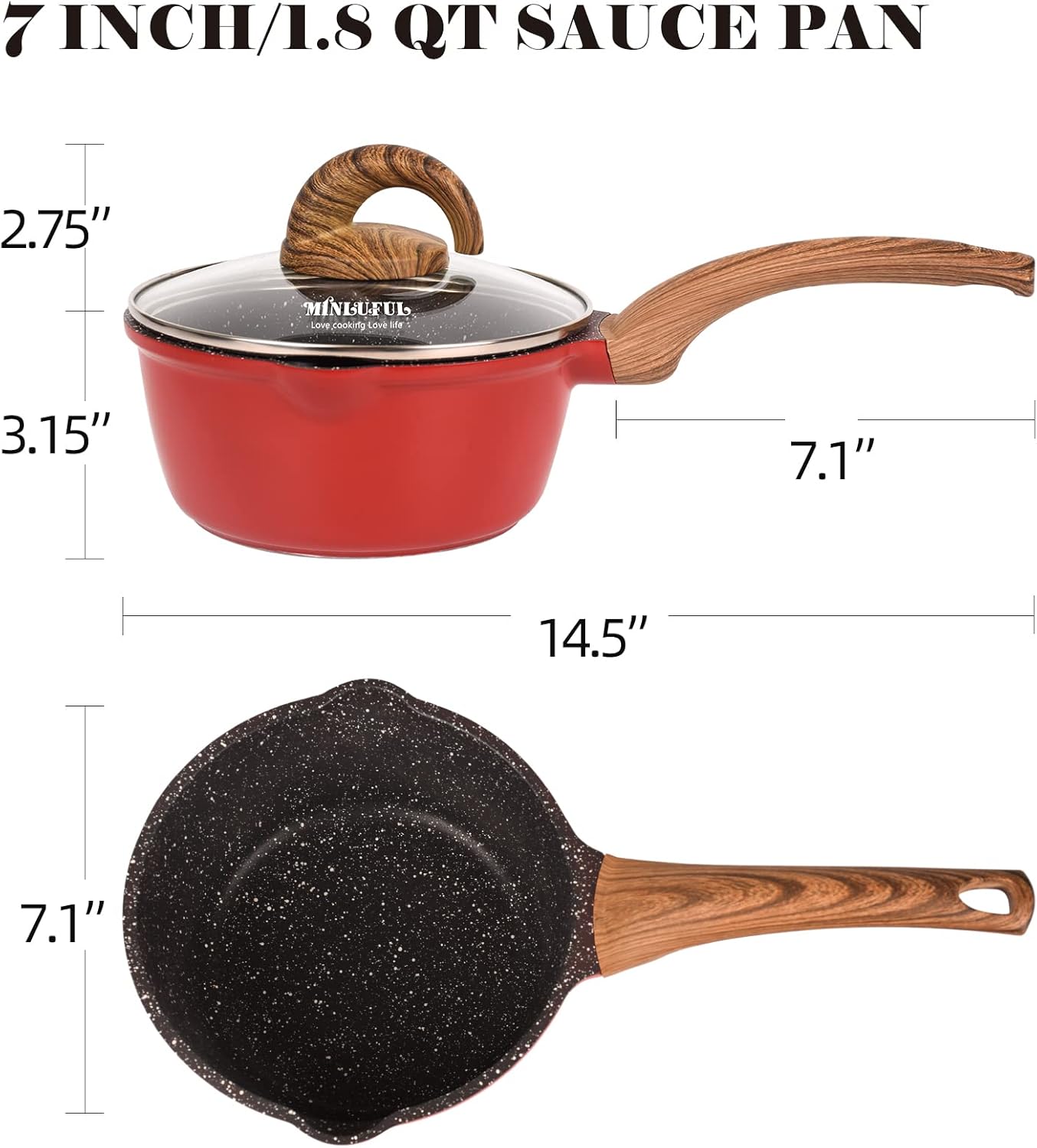 1.8 Quart Nonstick Saucepan with Lid in Classic Red Granite Coating - Ideal for Cooking Pasta, Soup, and Milk on All Stovetops