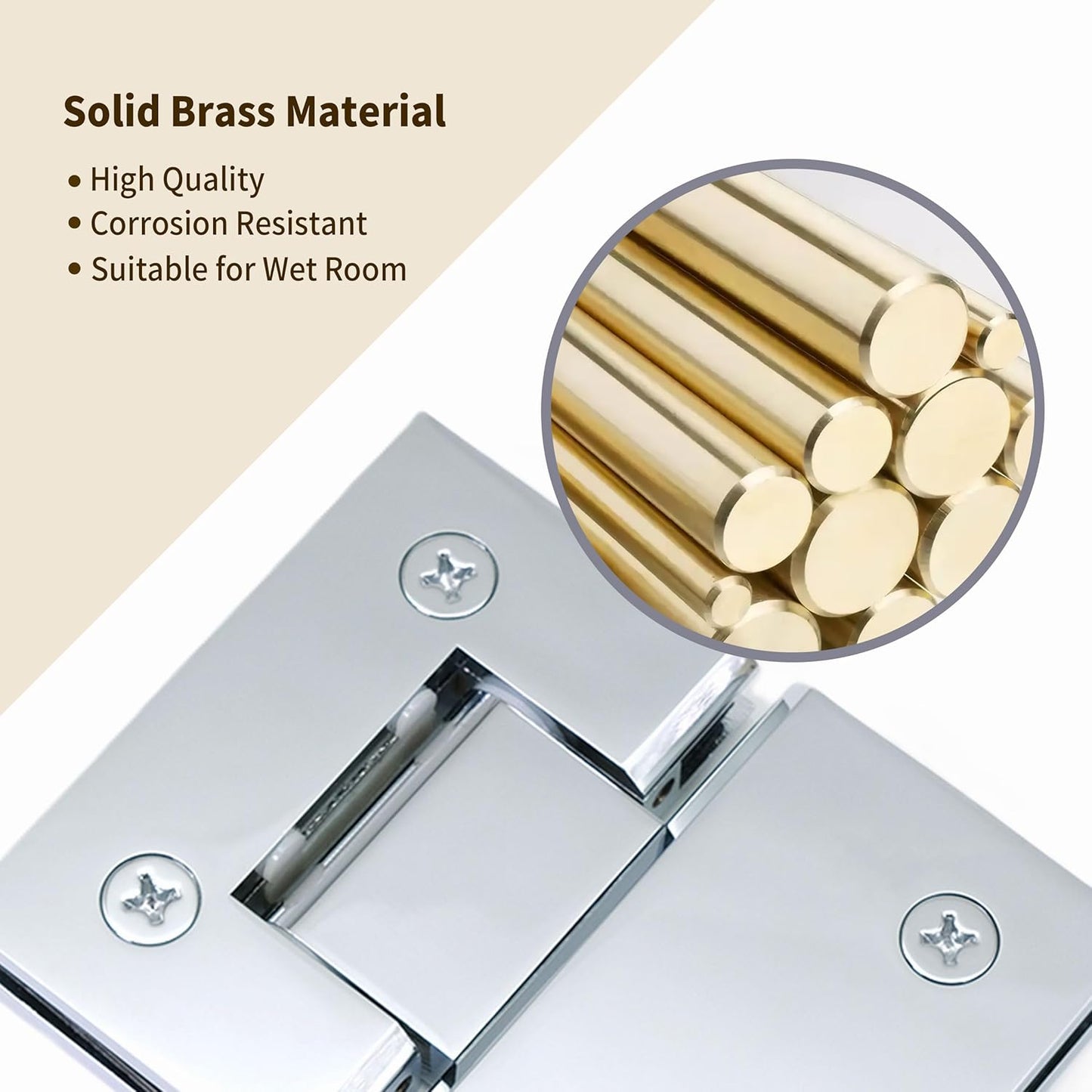180 Degree Brass Glass Shower Door Hinges Kit, Heavy-Duty Replacement for 10-12mm Frameless Doors, Chrome Finish