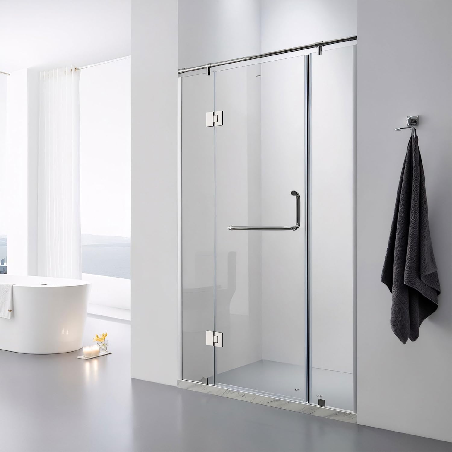 180 Degree Brass Glass Shower Door Hinges Kit, Heavy-Duty Replacement for 10-12mm Frameless Doors, Chrome Finish