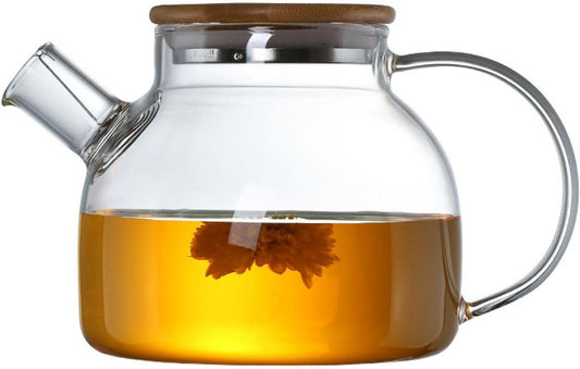 1800ml ZUKKY Thickened Heat-Resistant Glass Teapot with Bamboo Lid - High Borosilicate Glass Cold Brewed Fruit Flower Tea Pot