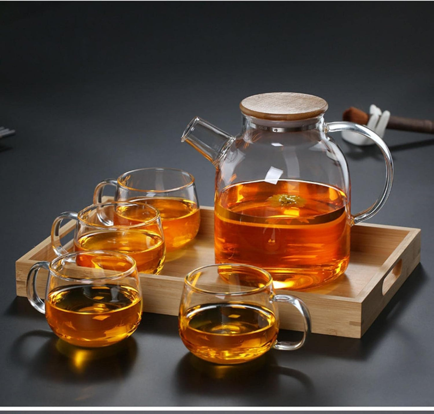 1800ml ZUKKY Thickened Heat-Resistant Glass Teapot with Bamboo Lid - High Borosilicate Glass Cold Brewed Fruit Flower Tea Pot