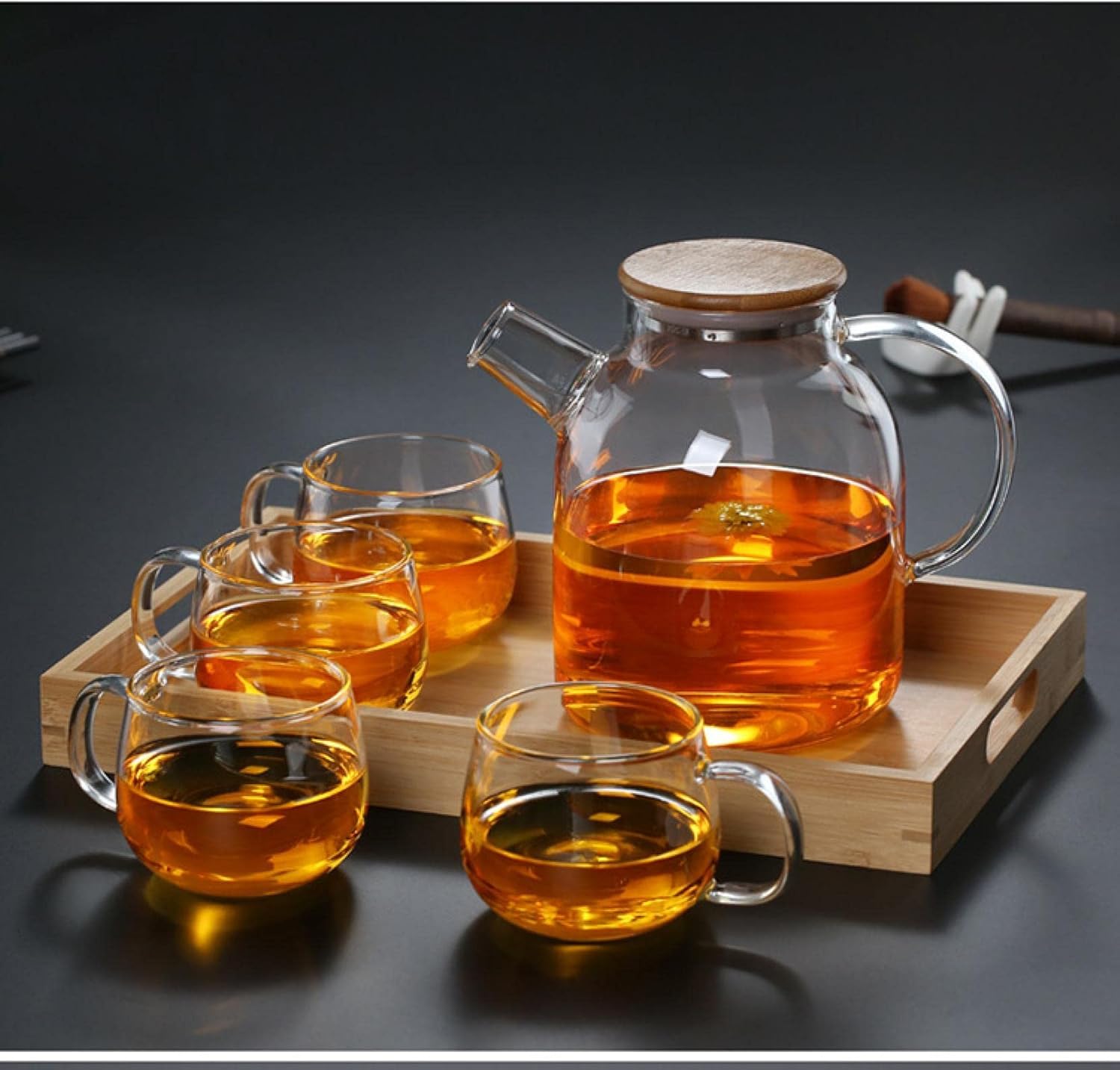1800ml ZUKKY Thickened Heat-Resistant Glass Teapot with Bamboo Lid - High Borosilicate Glass Cold Brewed Fruit Flower Tea Pot