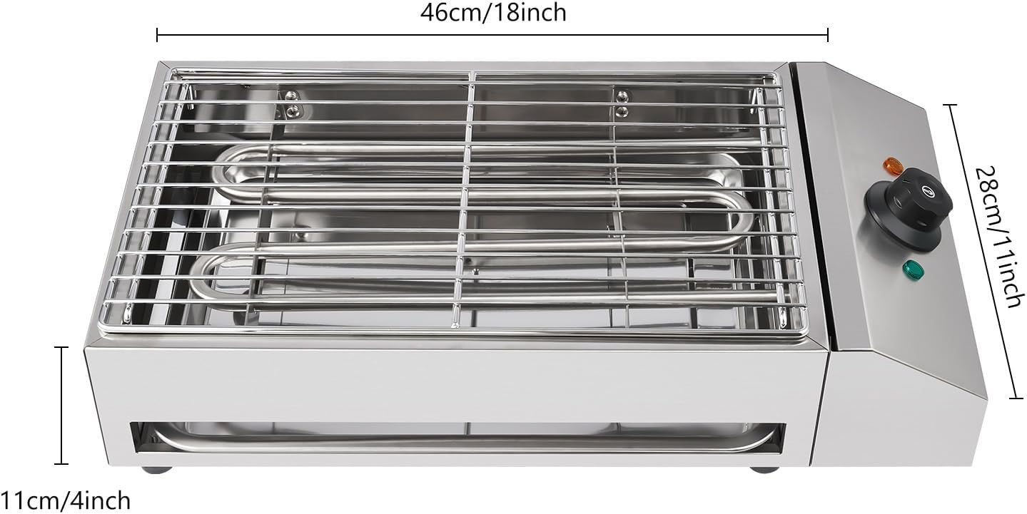 1800W Commercial Electric Grill Smokeless Grill with Adjustable Temperature - Stainless Steel BBQ Cooking Griddle for Families, Barbecue Stores, & Restaurants