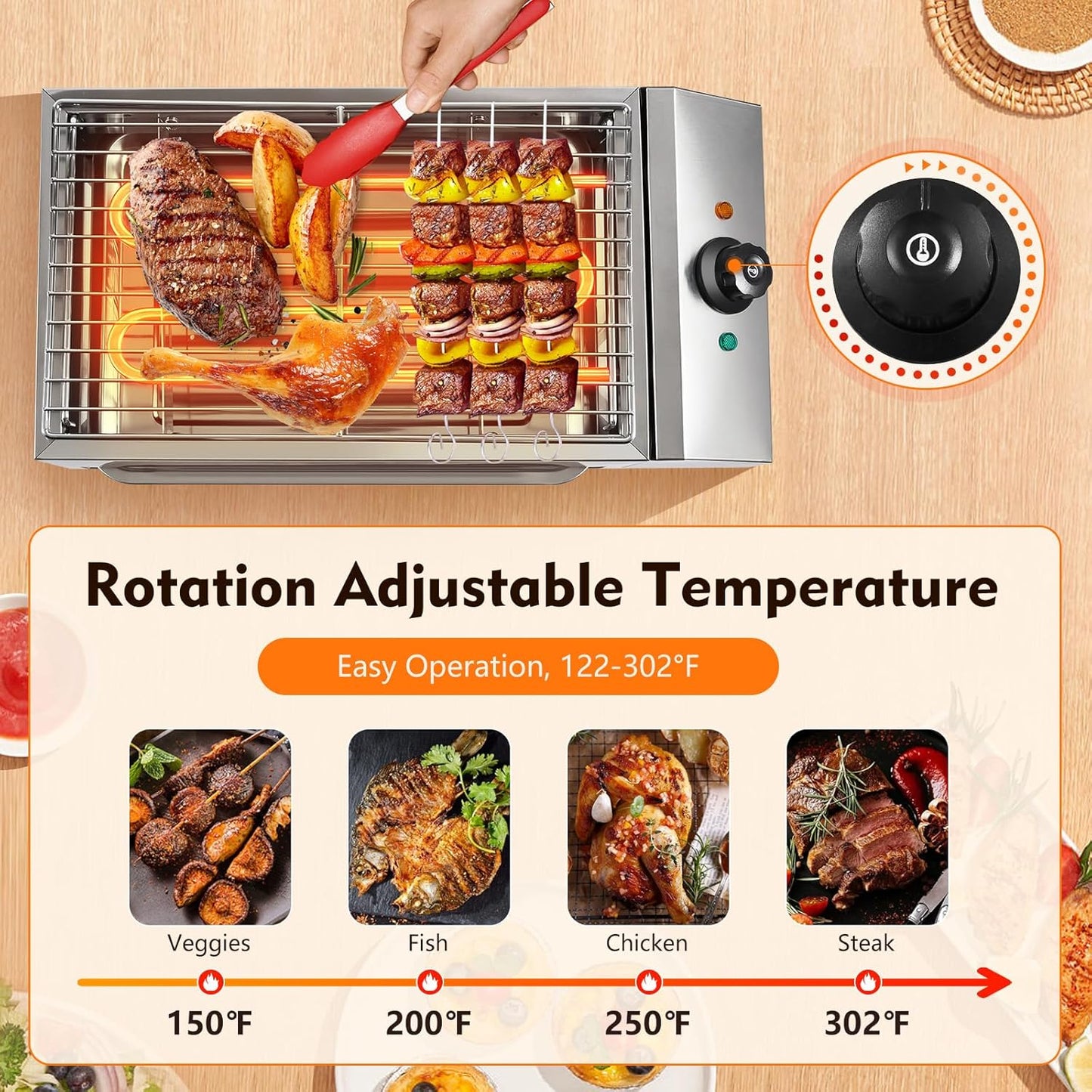 1800W Commercial Electric Grill Smokeless Grill with Adjustable Temperature - Stainless Steel BBQ Cooking Griddle for Families, Barbecue Stores, & Restaurants