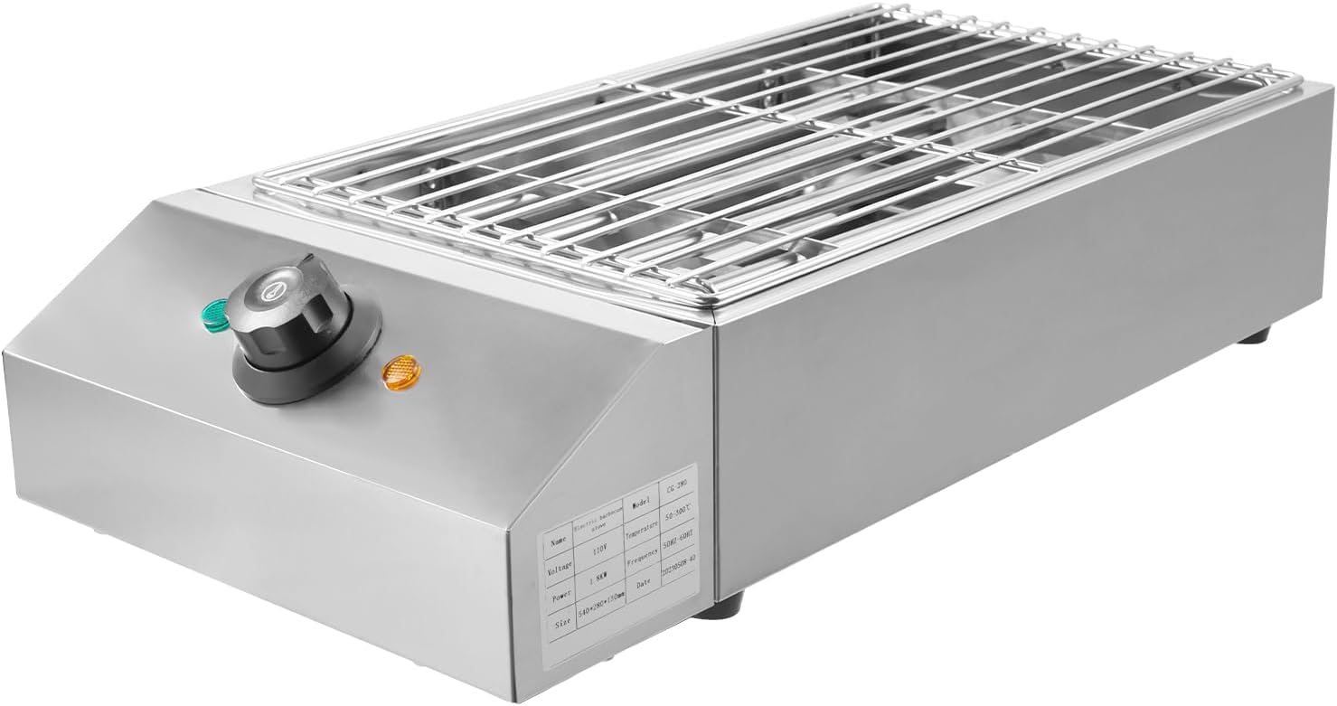 1800W Commercial Electric Grill Smokeless Grill with Adjustable Temperature - Stainless Steel BBQ Cooking Griddle for Families, Barbecue Stores, & Restaurants