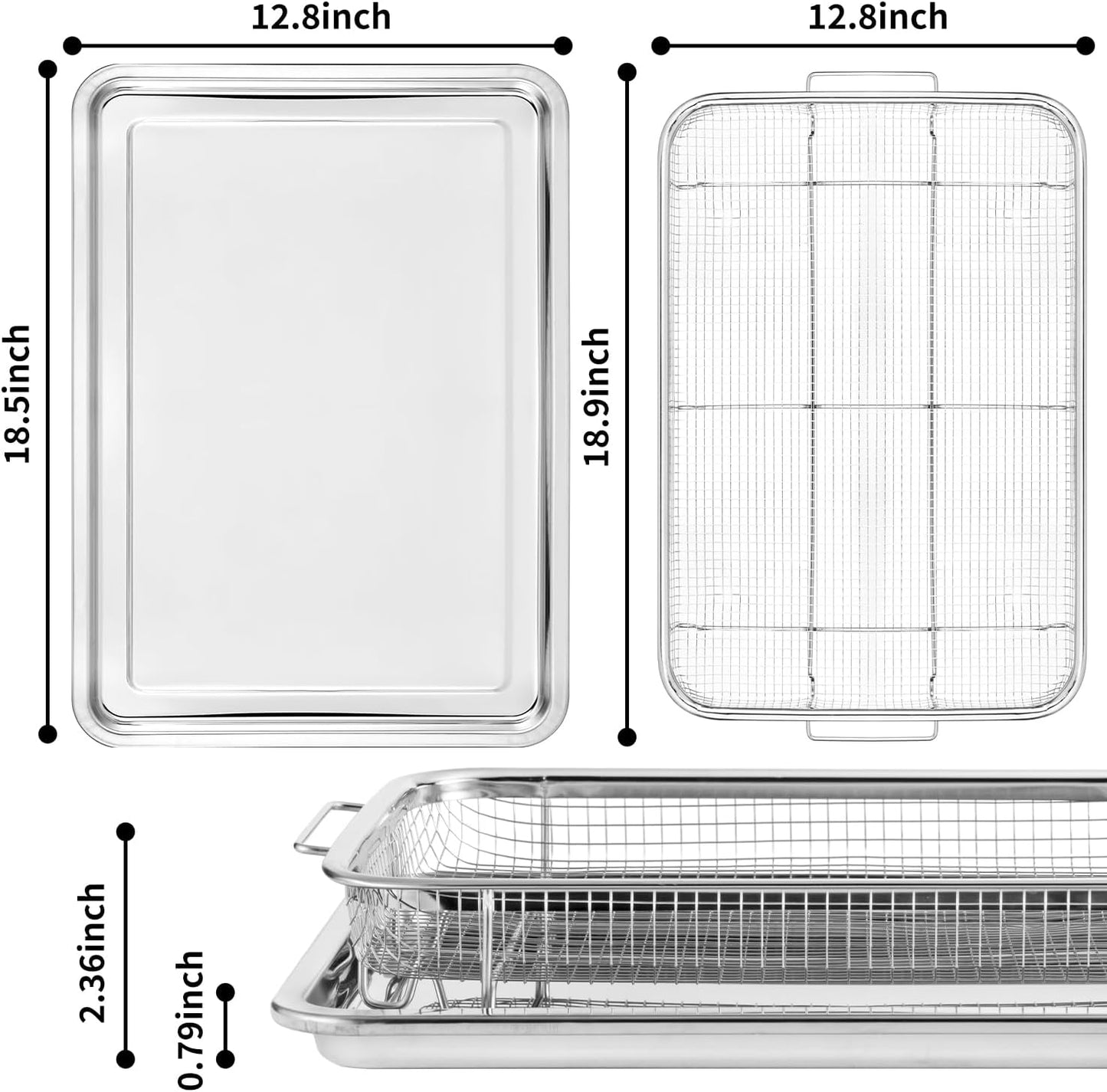 18.7" Oven Air Fryer Basket with Baking Tray, Stainless Steel Accessories Kit incl. 50pcs Air Fryer Paper - Air Fryer Guidance Included