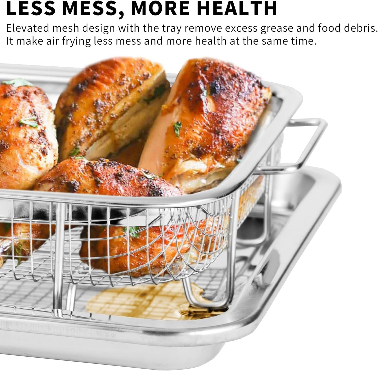 18.7" Oven Air Fryer Basket with Baking Tray, Stainless Steel Accessories Kit incl. 50pcs Air Fryer Paper - Air Fryer Guidance Included