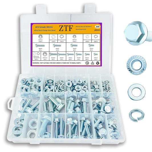 188PCS Heavy Duty Metric Hardware Nuts and Bolts Assortment Kit - Grade 8.8 Zinc Alloy Steel - 9 Sizes (Flange M6 M8 M10)