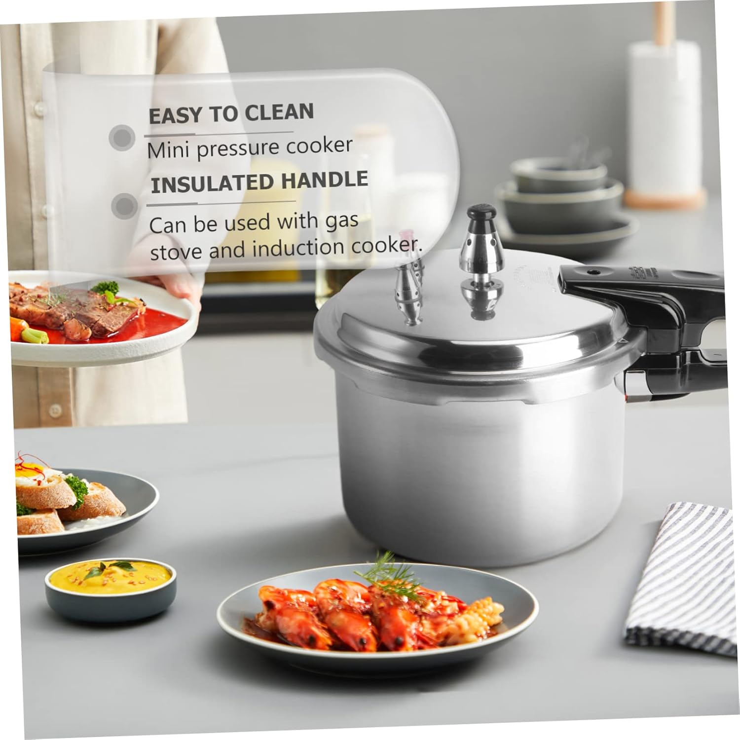 18cm VOSAREA Mini Pressure Cooker: Induction Compatible High Pressure Cooking Pot for Quick Meals and Canning