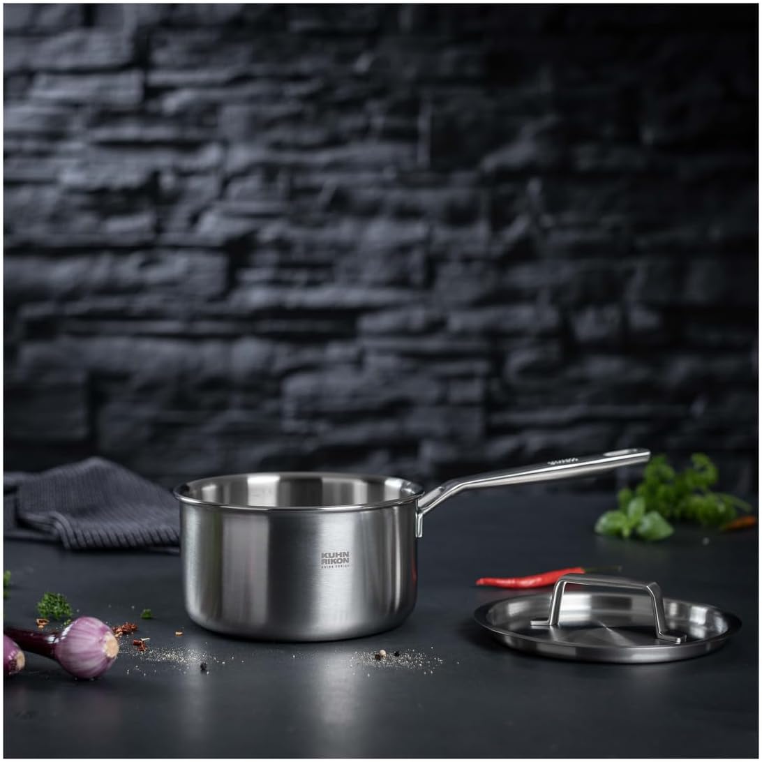 18cm/2.5L KUHN RIKON Fiveply Stainless Steel Saucepan with Lid - Oven & Dishwasher Safe, Induction Cookware