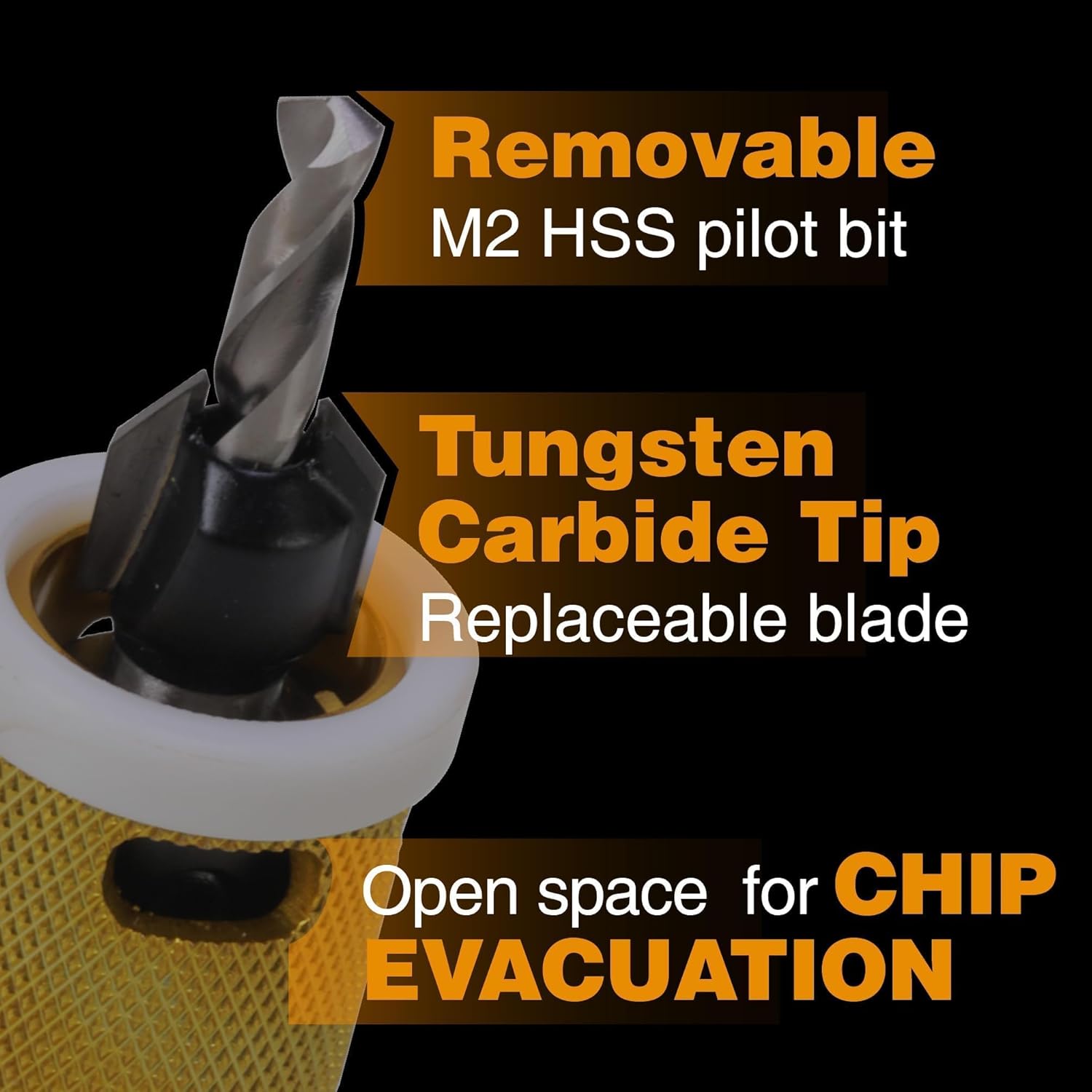 1/8"x3/8" Carbide Tipped Countersink Drill Bit Set with Depth Stop and Quick Change Hex Shank - Ideal for Wood, Plastic, and Woodworking