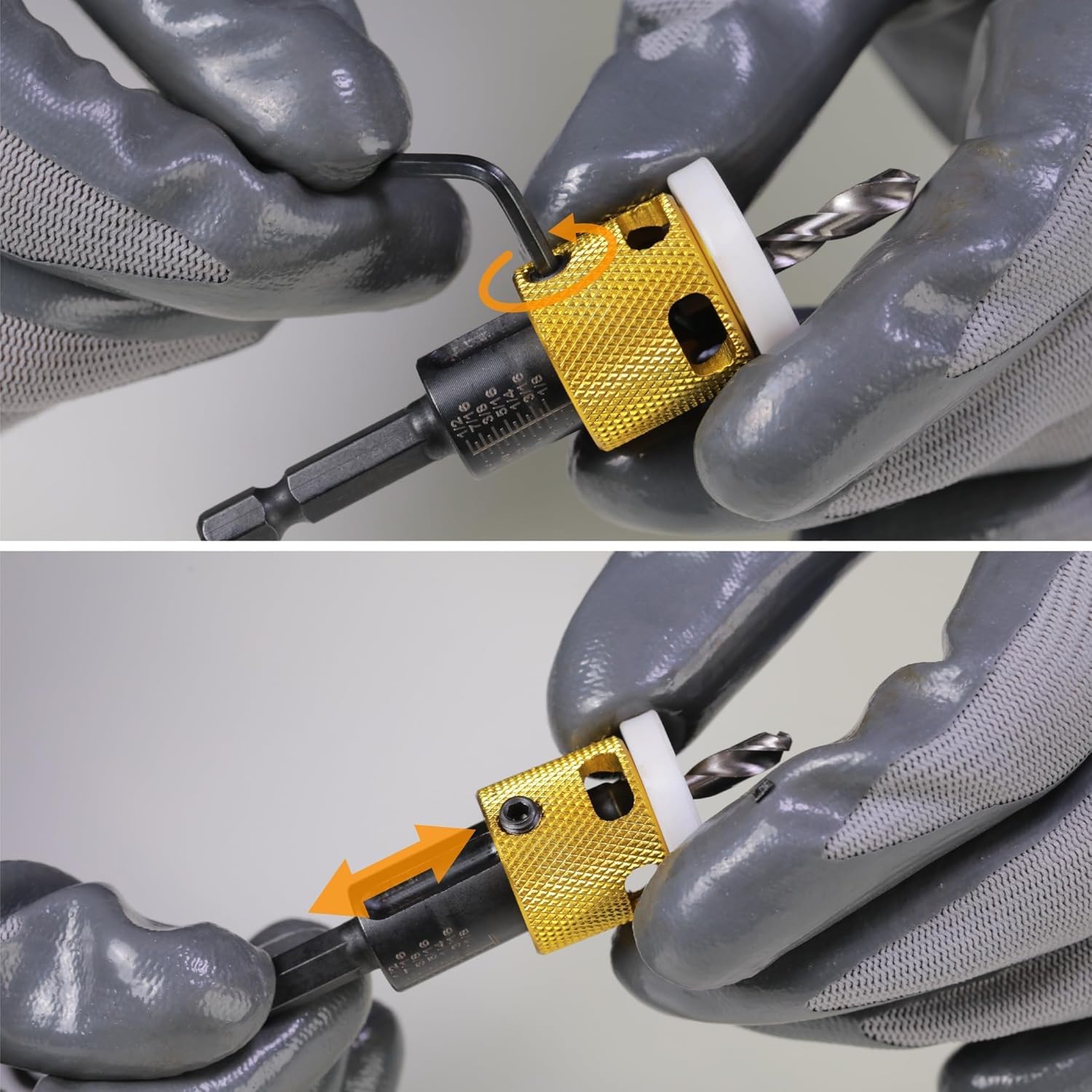 1/8"x3/8" Carbide Tipped Countersink Drill Bit Set with Depth Stop and Quick Change Hex Shank - Ideal for Wood, Plastic, and Woodworking