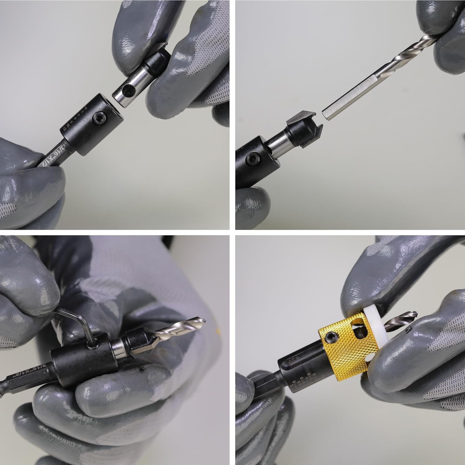 1/8"x3/8" Carbide Tipped Countersink Drill Bit Set with Depth Stop and Quick Change Hex Shank - Ideal for Wood, Plastic, and Woodworking