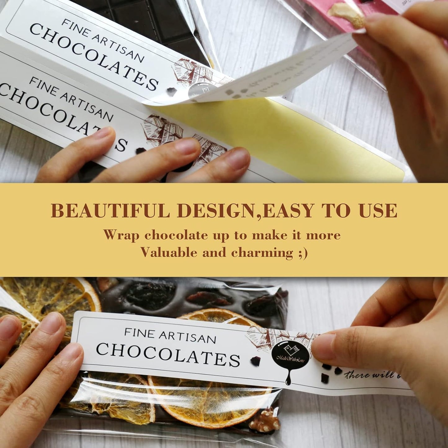 190PCS Chocolate Candy Bar Packaging Wrappers Set with Self Adhesive Bags and Stickers for DIY Chocolate Lovers