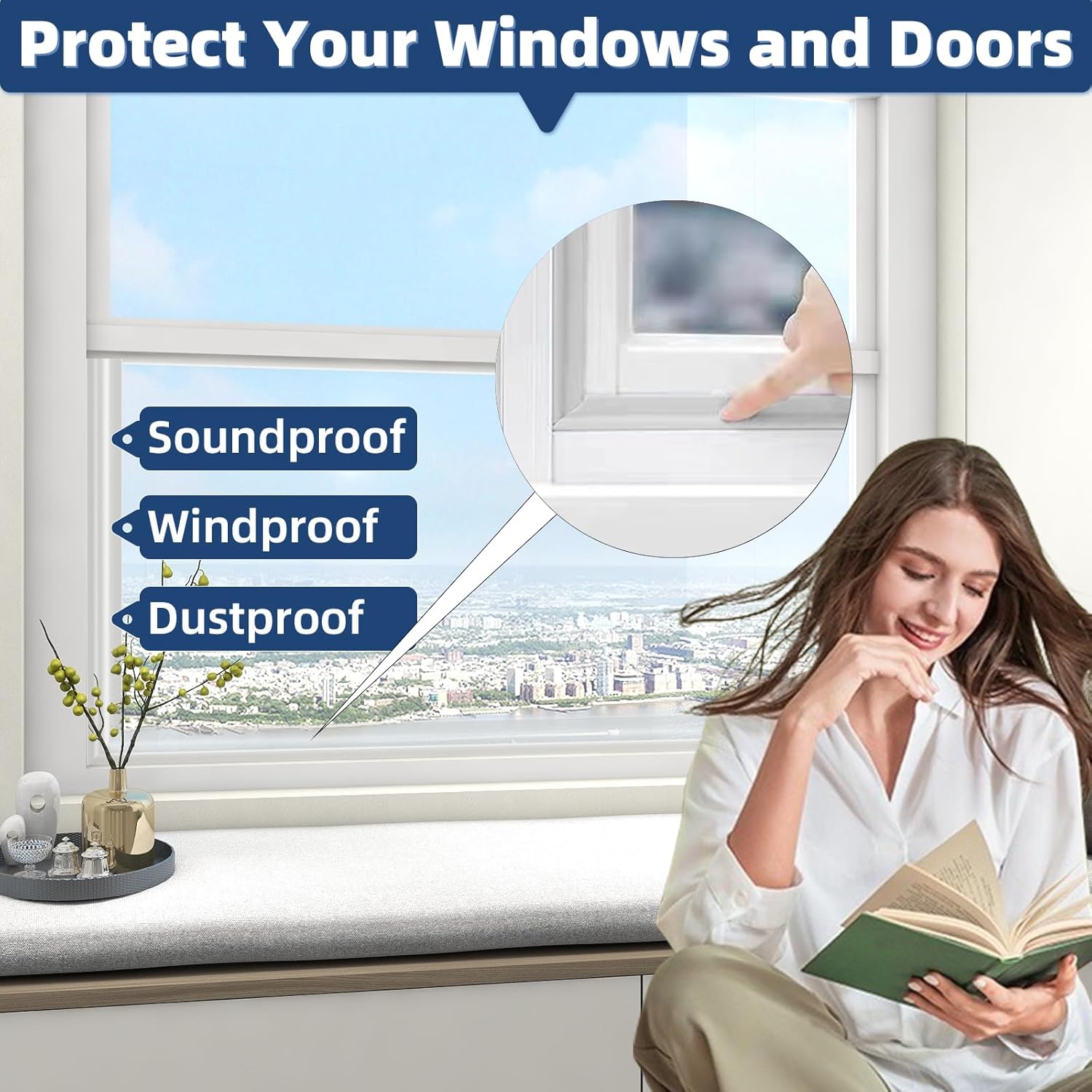 196 Inch Foam Door Weather Stripping Window Seal Strip - Adhesive Soundproofing Insulation Draft Stopper Gap Seal - White