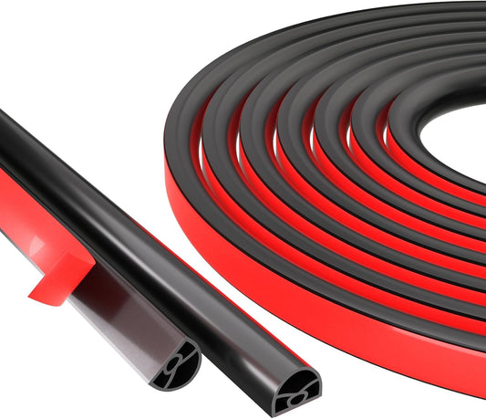 19.7 Feet Self-Adhesive Rubber Door Seal Strip for Weatherproofing and Soundproofing - Black
