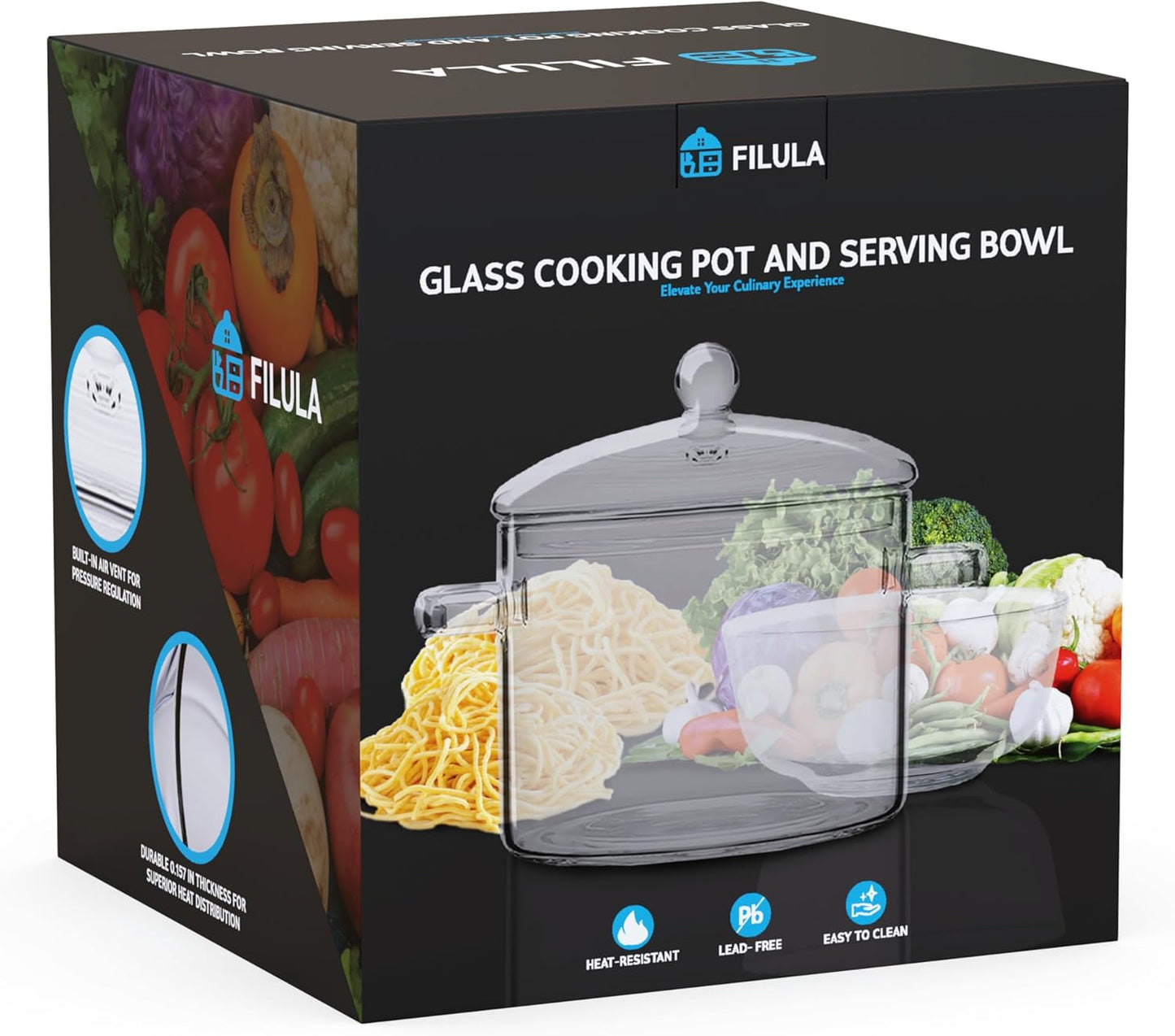 1.9L Heat-Resistant Glass Pot with Lid for Stove Cooking - Glass Saucepan with Bowl and Lid, Microwave & Dishwasher Safe