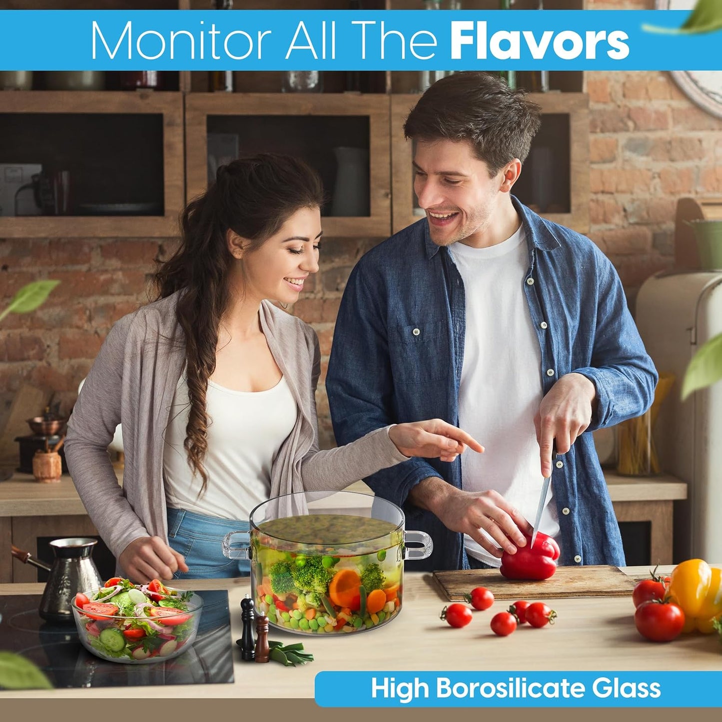 1.9L Heat-Resistant Glass Pot with Lid for Stove Cooking - Glass Saucepan with Bowl and Lid, Microwave & Dishwasher Safe