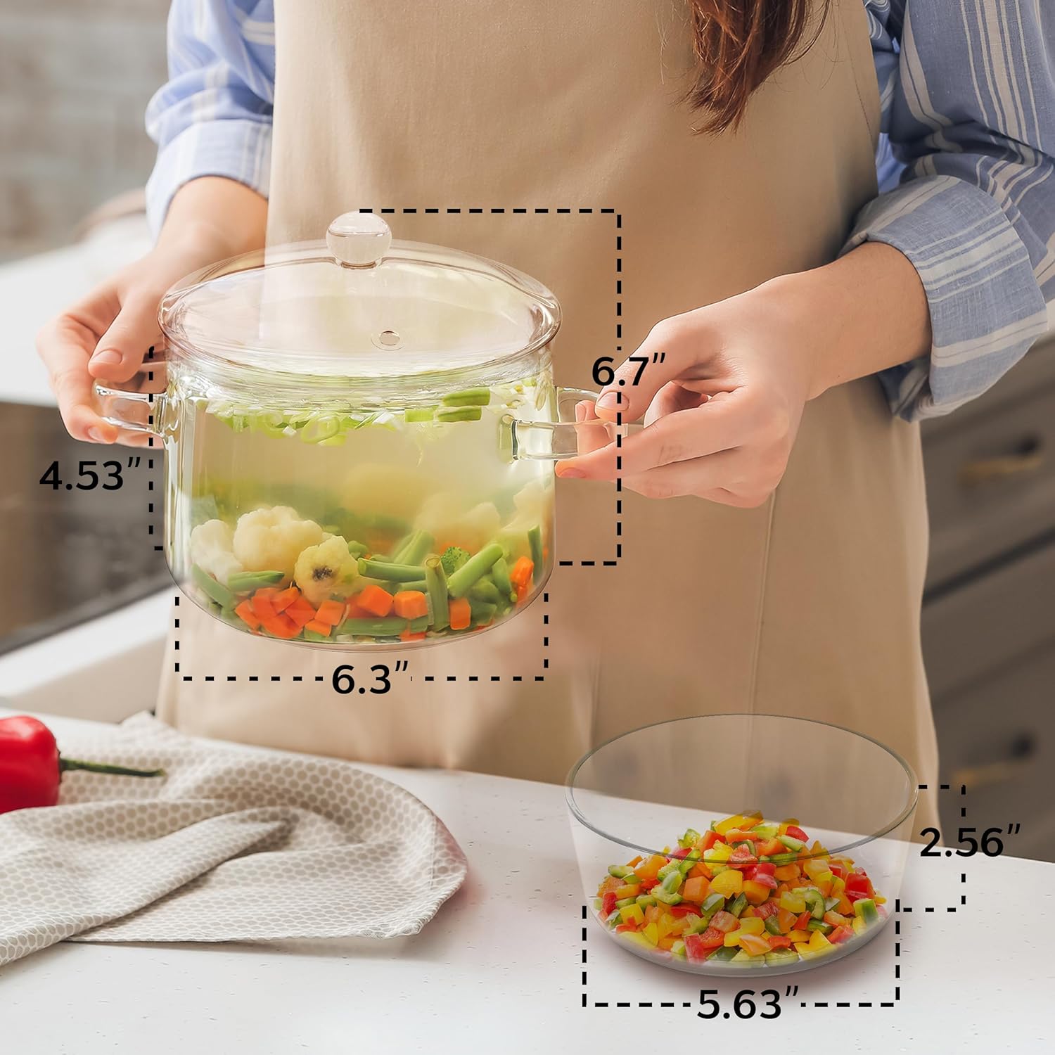 1.9L Heat-Resistant Glass Pot with Lid for Stove Cooking - Glass Saucepan with Bowl and Lid, Microwave & Dishwasher Safe