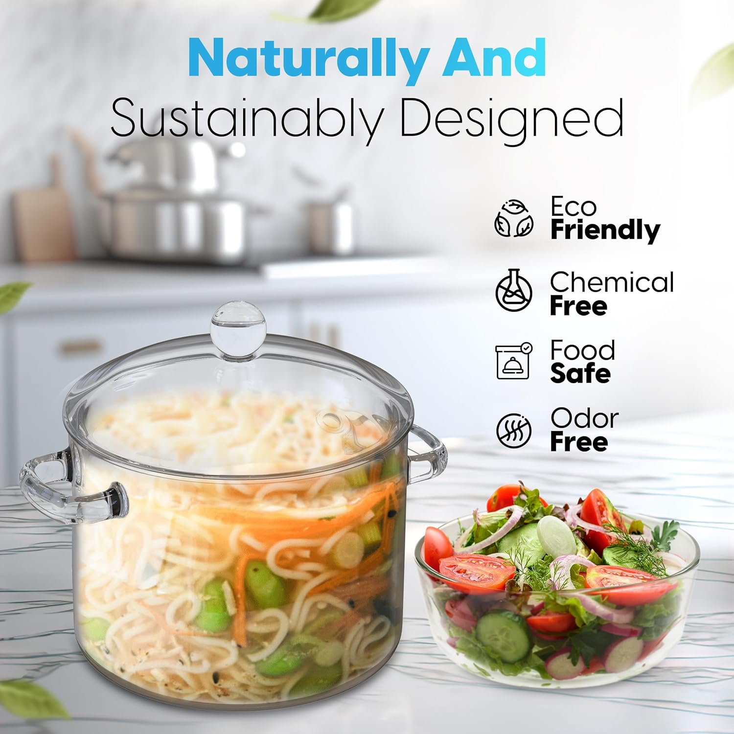 1.9L Heat-Resistant Glass Pot with Lid for Stove Cooking - Glass Saucepan with Bowl and Lid, Microwave & Dishwasher Safe