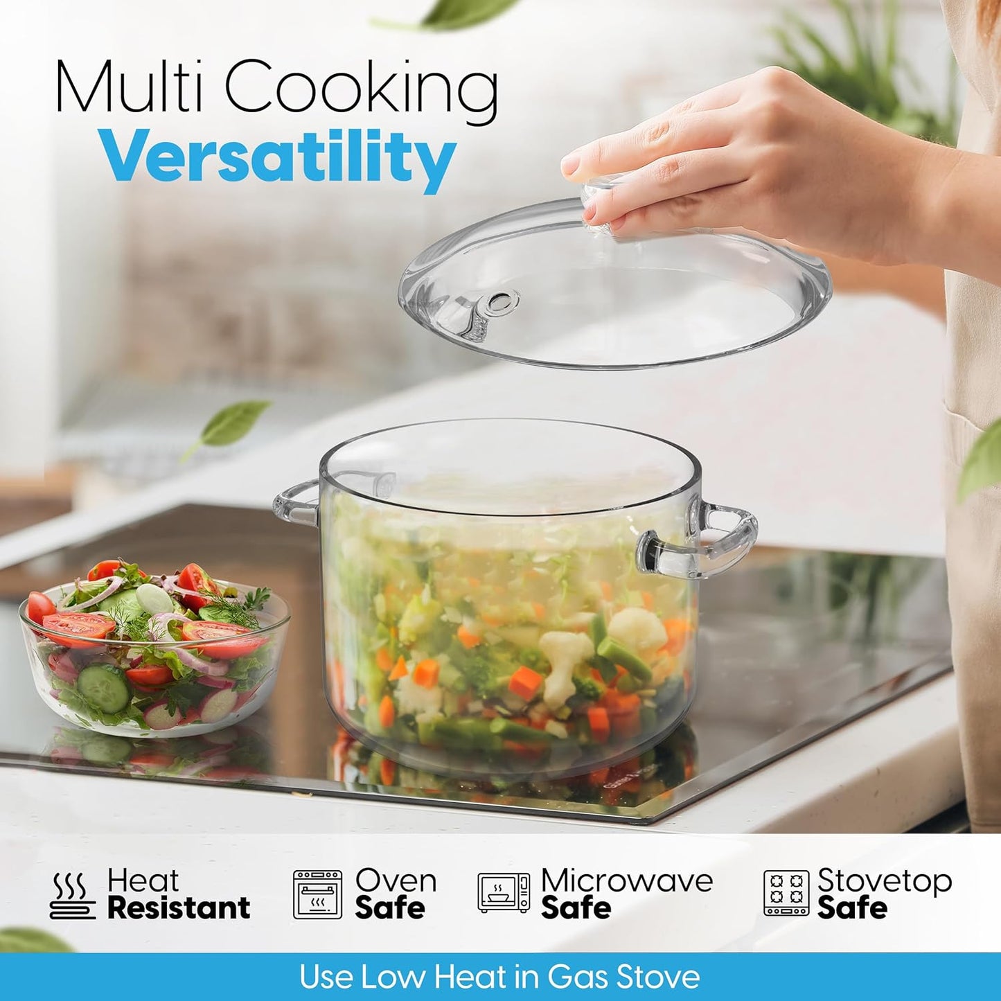1.9L Heat-Resistant Glass Pot with Lid for Stove Cooking - Glass Saucepan with Bowl and Lid, Microwave & Dishwasher Safe