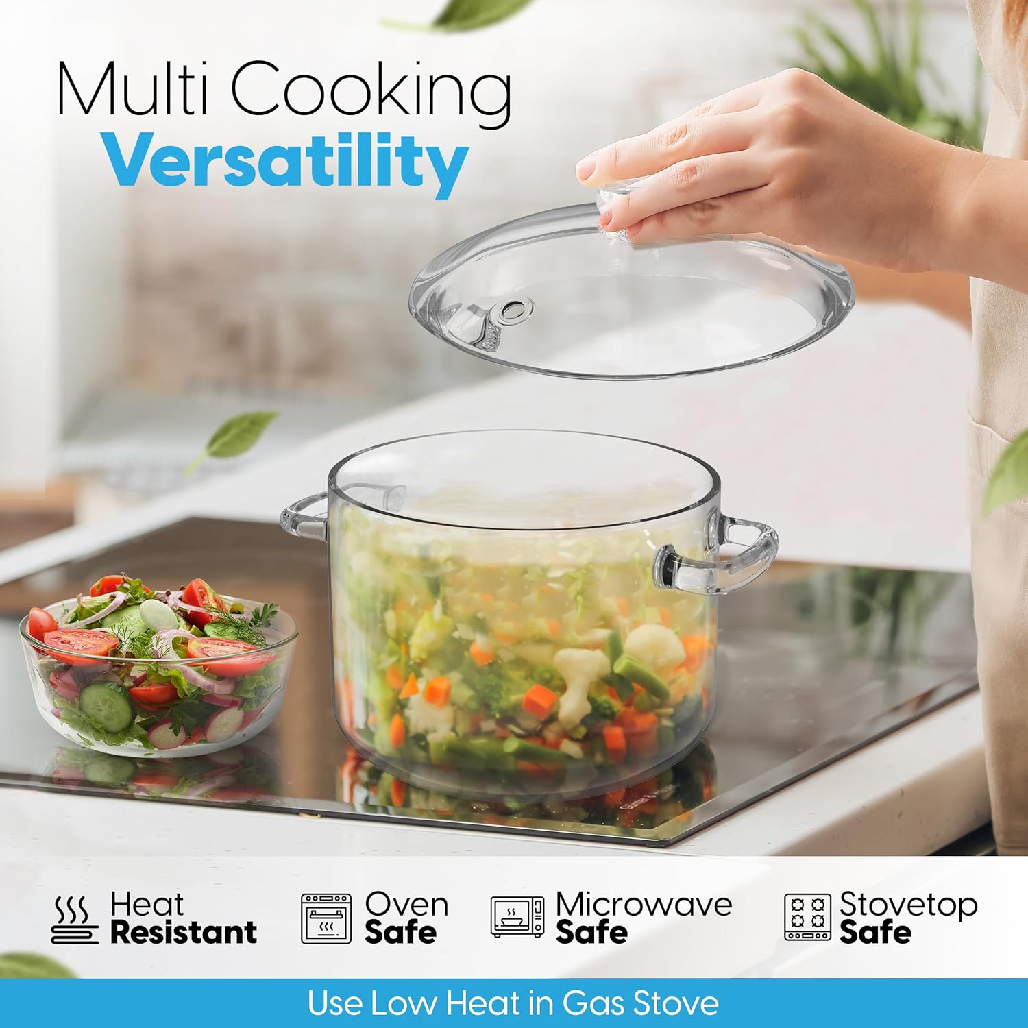 1.9L Heat-Resistant Glass Pot with Lid for Stove Cooking - Glass Saucepan with Bowl and Lid, Microwave & Dishwasher Safe