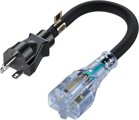 1FT Nema 6-20P to 6-20R Extension Cord - 20A 250V Heavy Duty Cable with Red Indicator Light - Ideal for Air Conditioner