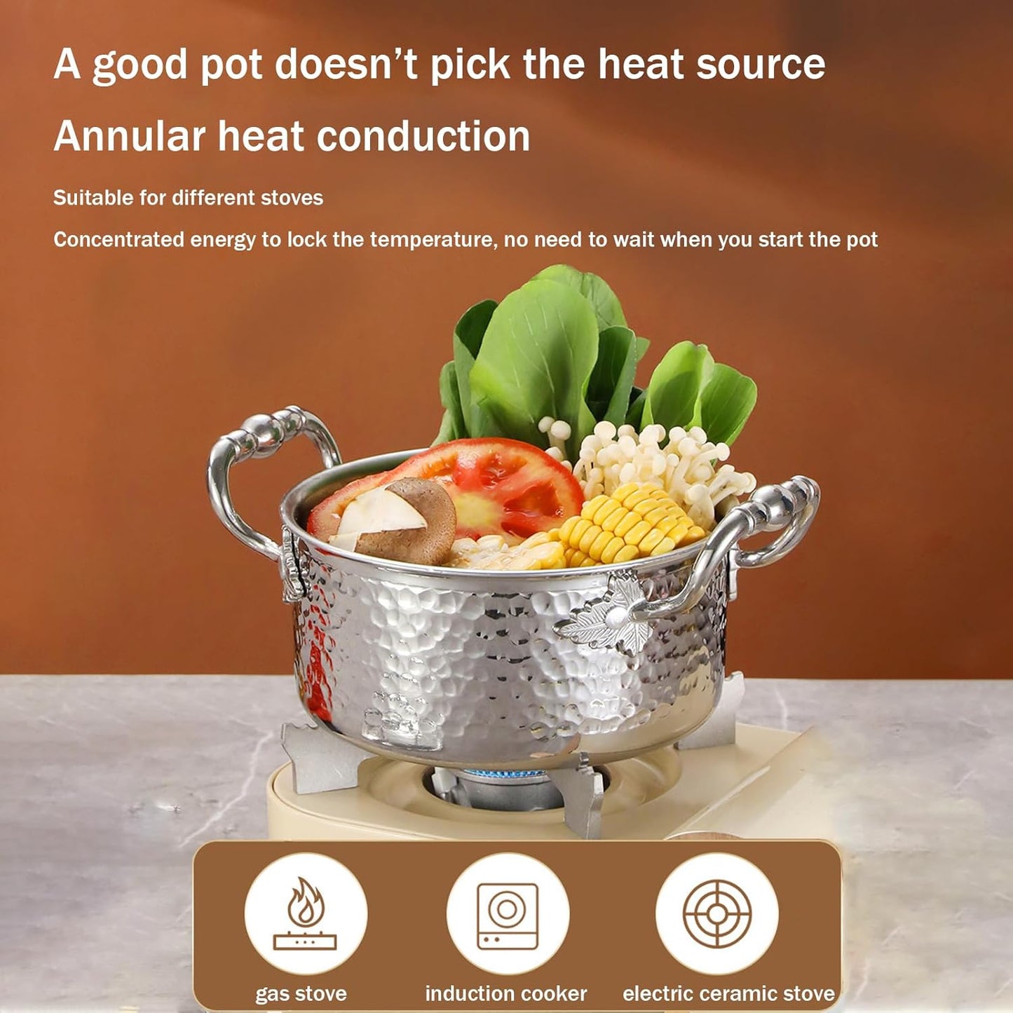 1L YAODFYL 304 Stainless Steel Stock Pot with Lid and Spoon - Nonstick Large Stockpot for Home Kitchen and Restaurant Use on All Stoves - Silver/Gold