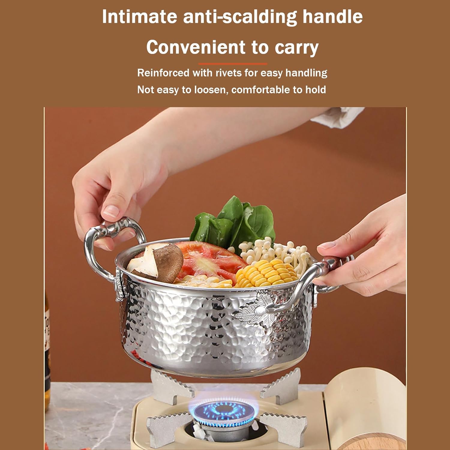 1L YAODFYL 304 Stainless Steel Stock Pot with Lid and Spoon - Nonstick Large Stockpot for Home Kitchen and Restaurant Use on All Stoves - Silver/Gold