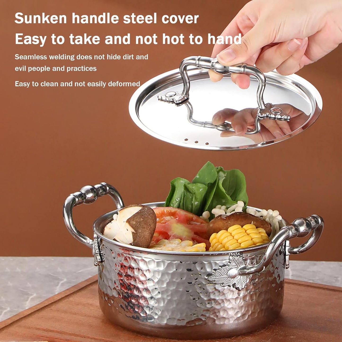 1L YAODFYL 304 Stainless Steel Stock Pot with Lid and Spoon - Nonstick Large Stockpot for Home Kitchen and Restaurant Use on All Stoves - Silver/Gold