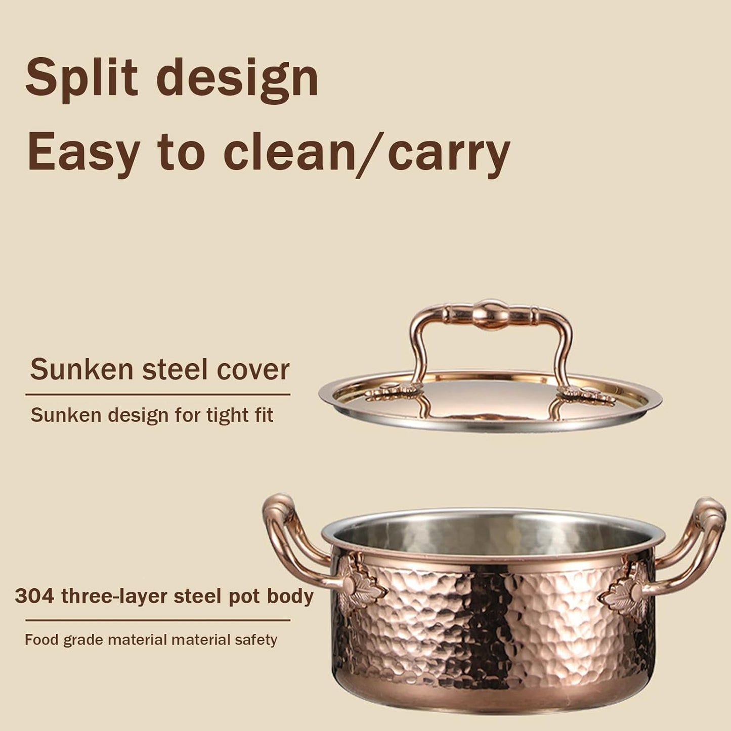 1L YAODFYL 304 Stainless Steel Stock Pot with Lid and Spoon - Nonstick Large Stockpot for Home Kitchen and Restaurant Use on All Stoves - Silver/Gold