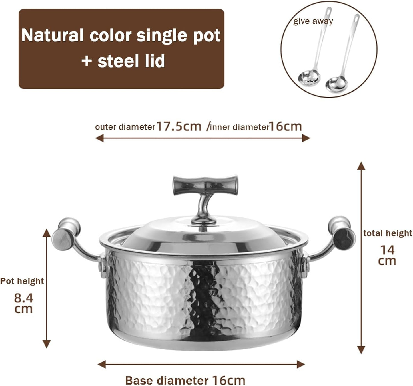 1L YAODFYL 304 Stainless Steel Stock Pot with Lid and Spoon - Nonstick Large Stockpot for Home Kitchen and Restaurant Use on All Stoves - Silver/Gold