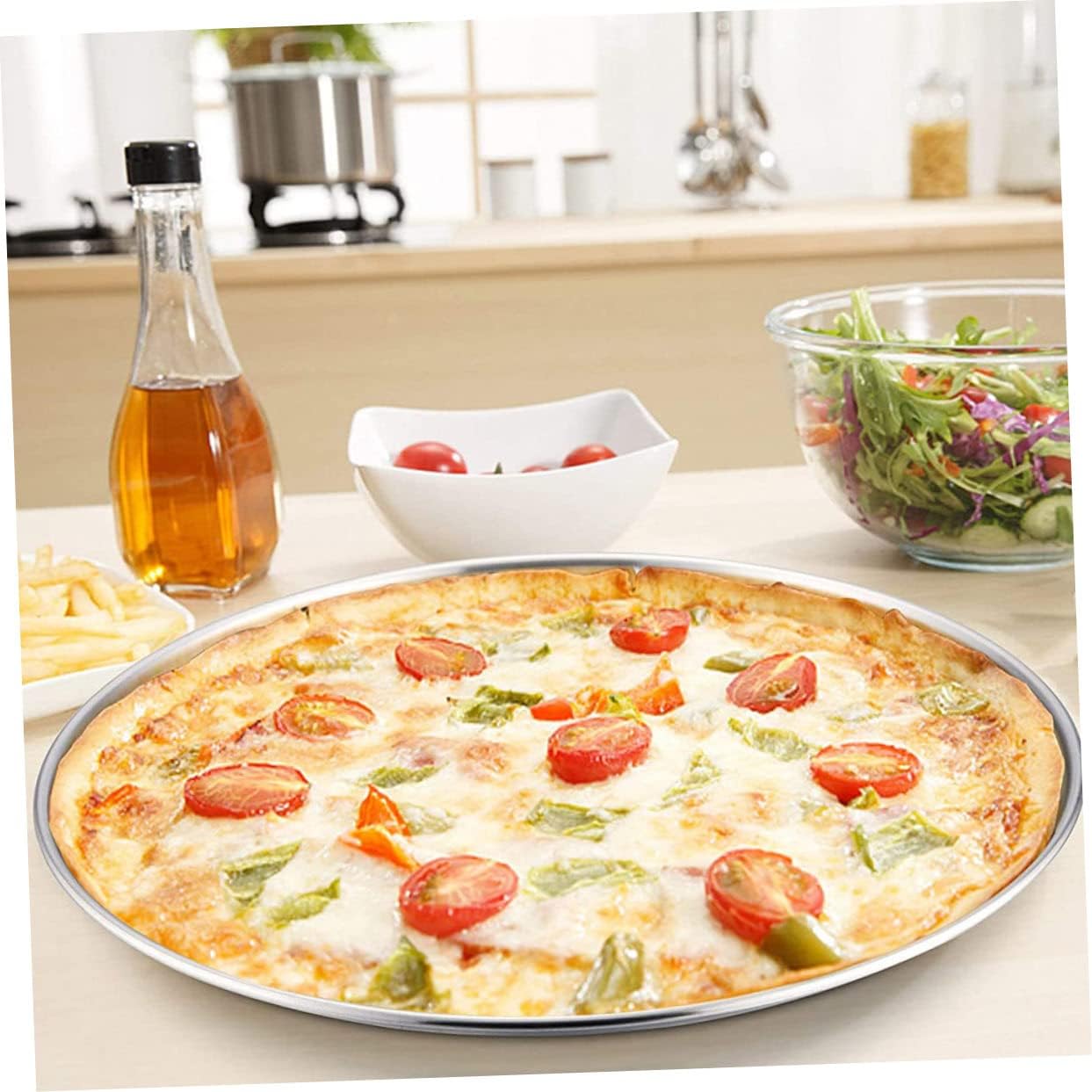 1pc Round Pizza Plate Oven Tray Non-Stick Bake Crisper Baking Pan - Stainless Steel Serving Tray for Home & Restaurant Use