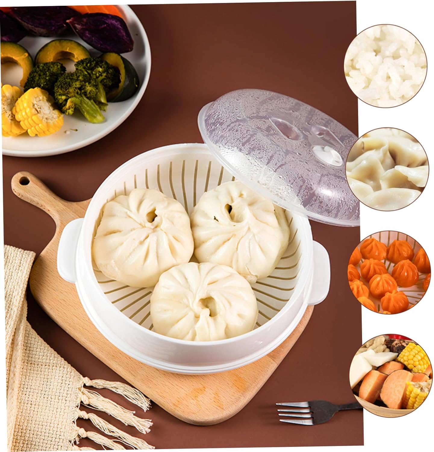 1pc Steamer Prep Bowls with Lids, Oven Liner, Noodle Pot, Air Fryer, Toaster Oven Accessories - White Plastic Cookware