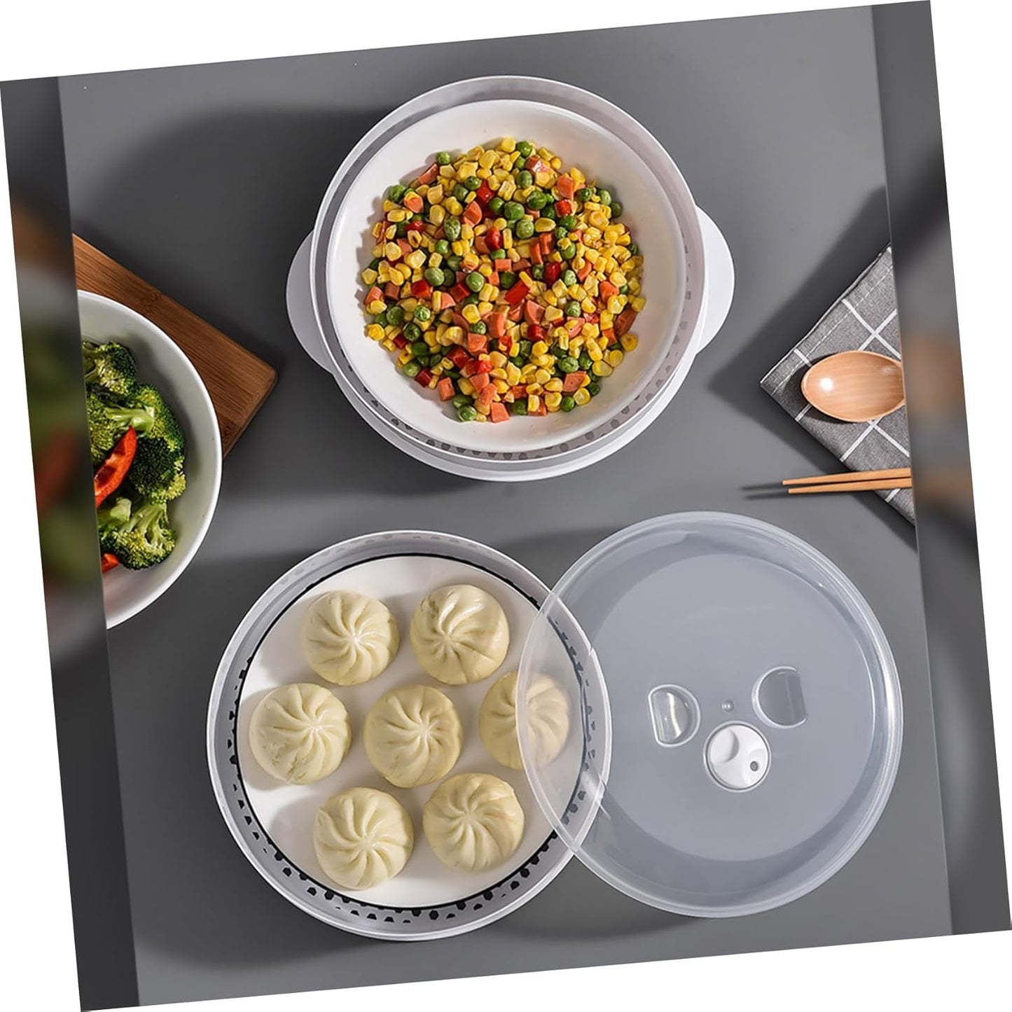 1pc Steamer Prep Bowls with Lids, Oven Liner, Noodle Pot, Air Fryer, Toaster Oven Accessories - White Plastic Cookware
