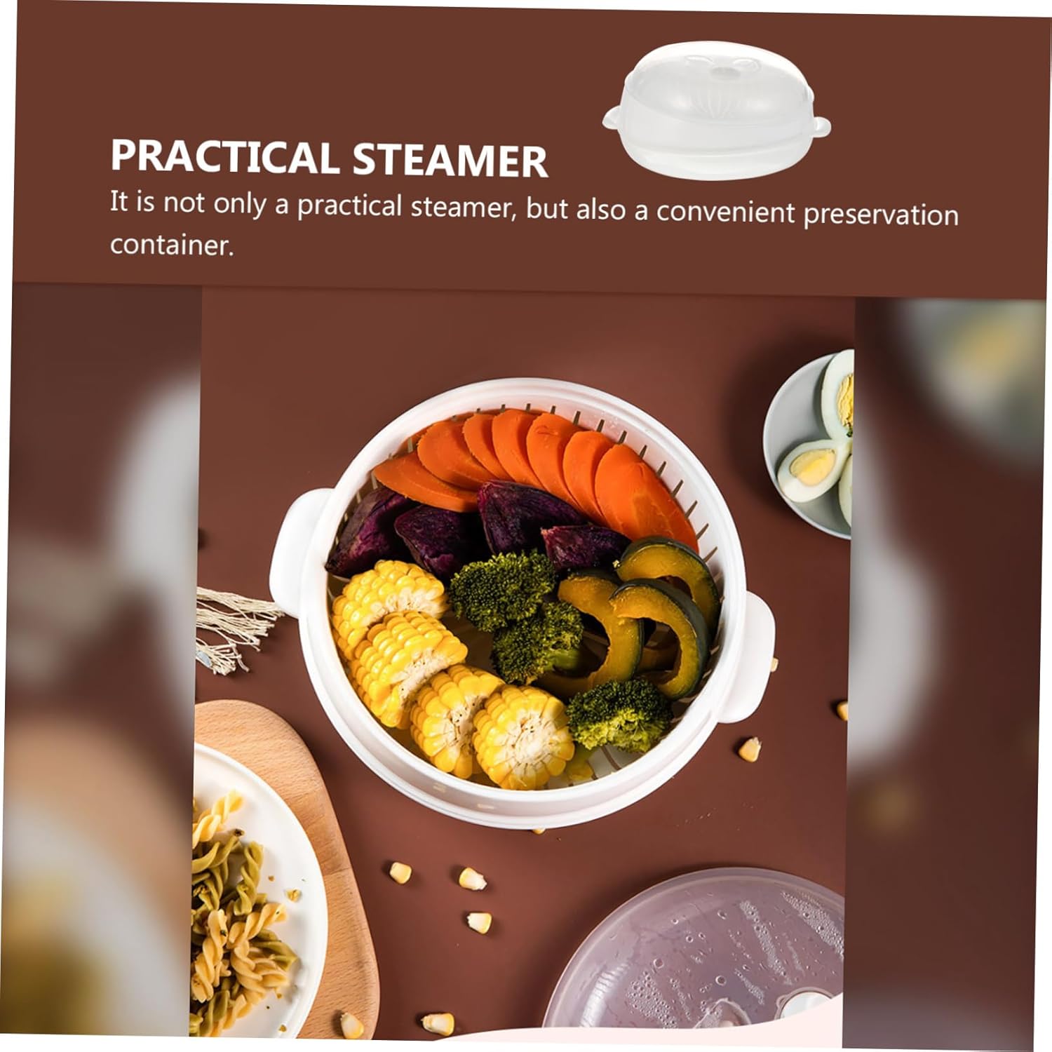 1pc Steamer Prep Bowls with Lids, Oven Liner, Noodle Pot, Air Fryer, Toaster Oven Accessories - White Plastic Cookware