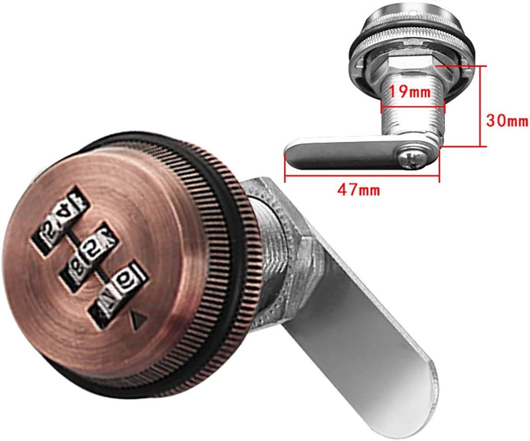 1Pcs Red Bronze Zinc Alloy Combination Padlock 30mm for Drawers, Mailboxes, File Cabinets - Round Office Cam Lock for Electric Boxes