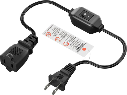 2-Foot Plugrand On Off Switch Extension Cord - 2-Prong Polarized 12A/125V with 16AWG Cord for Chargers, Lamps, Power Adapters