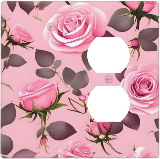 2-Gang Switch Plate with Pretty Roses Decorative Design for Living Room - Electrical Outlet Cover for Toggle Light Switches and Plugs