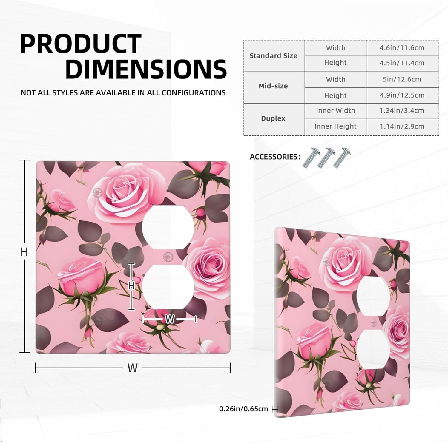 2-Gang Switch Plate with Pretty Roses Decorative Design for Living Room - Electrical Outlet Cover for Toggle Light Switches and Plugs
