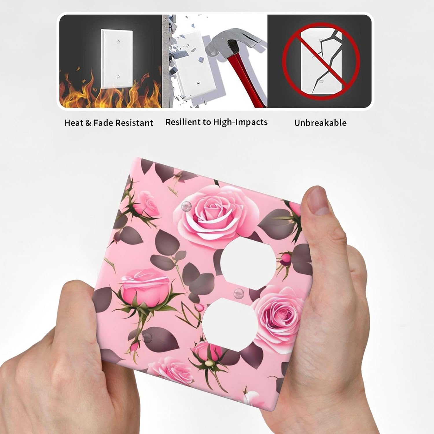 2-Gang Switch Plate with Pretty Roses Decorative Design for Living Room - Electrical Outlet Cover for Toggle Light Switches and Plugs