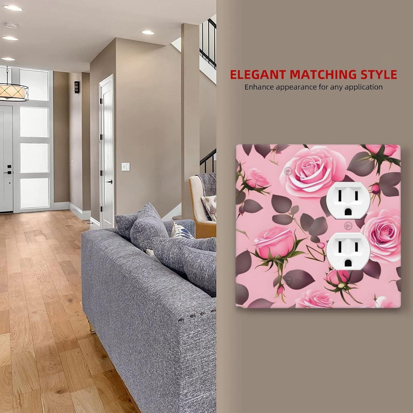 2-Gang Switch Plate with Pretty Roses Decorative Design for Living Room - Electrical Outlet Cover for Toggle Light Switches and Plugs