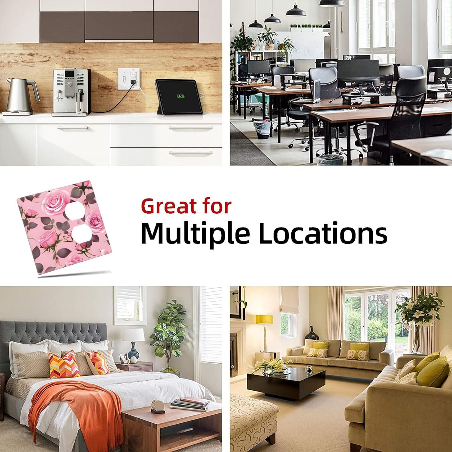 2-Gang Switch Plate with Pretty Roses Decorative Design for Living Room - Electrical Outlet Cover for Toggle Light Switches and Plugs