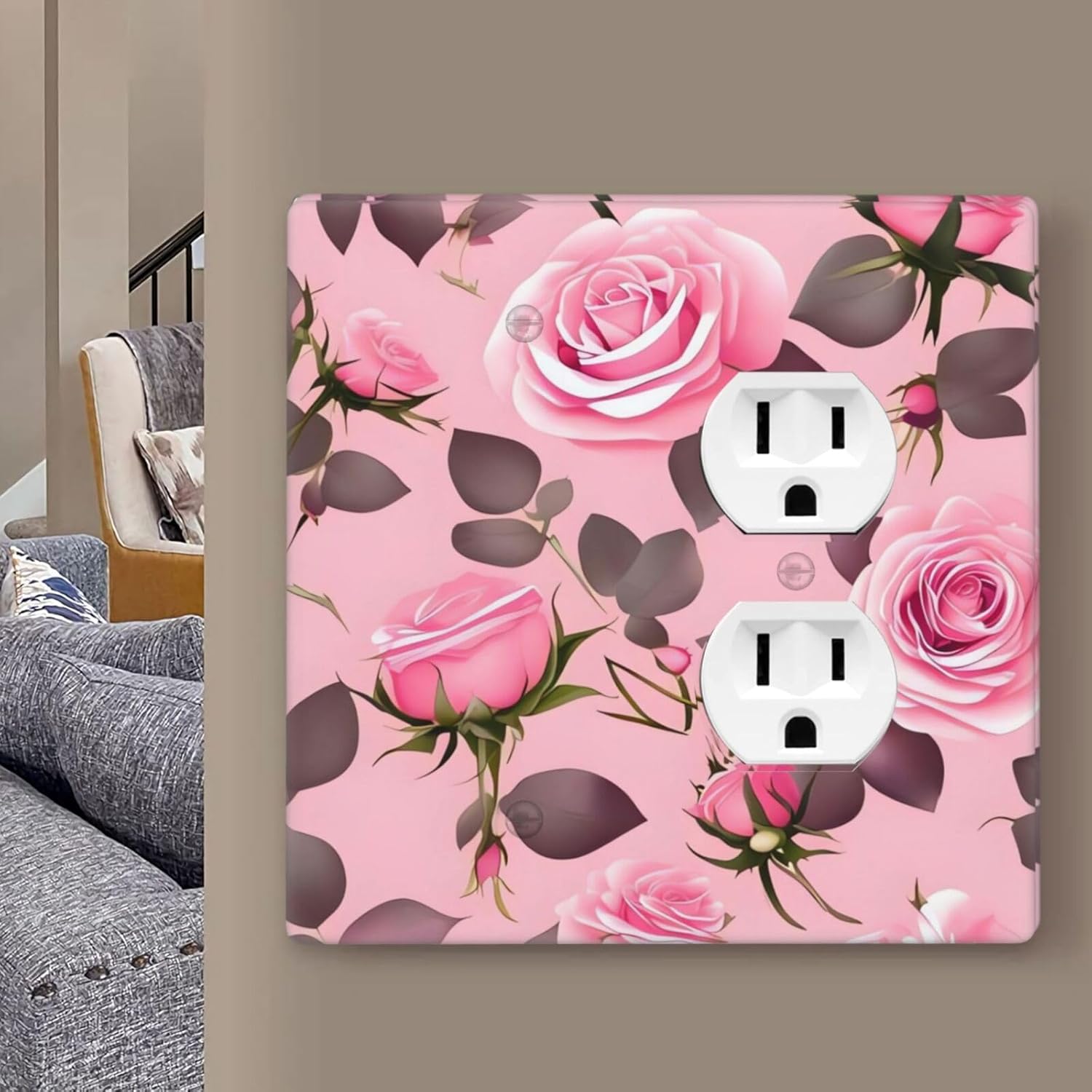 2-Gang Switch Plate with Pretty Roses Decorative Design for Living Room - Electrical Outlet Cover for Toggle Light Switches and Plugs