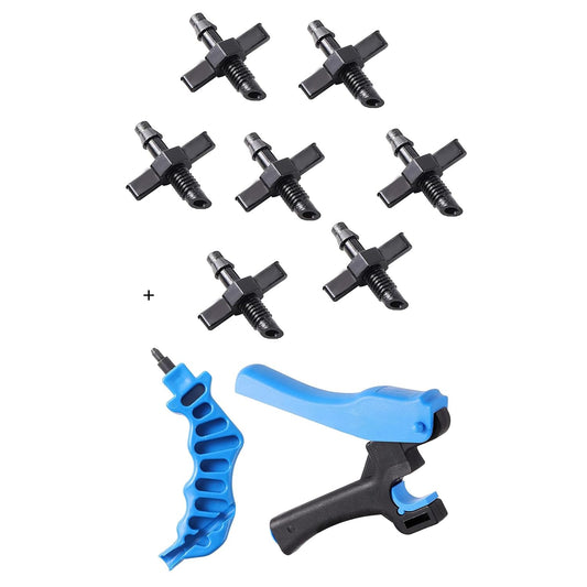 2-in-1 Drip Irrigation Tubing Punch with 100 Coupling Adapters - 1/4" Micro Irrigation Threaded Connectors