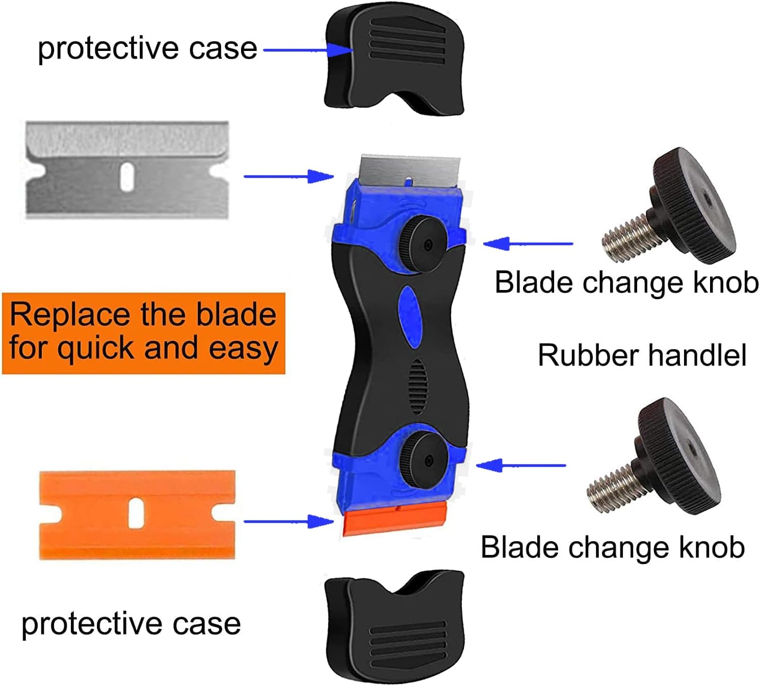 2-in-1 Razor Blade Scraper Tool with 20 Blades for Decals, Stickers, Caulk, Paint Removal