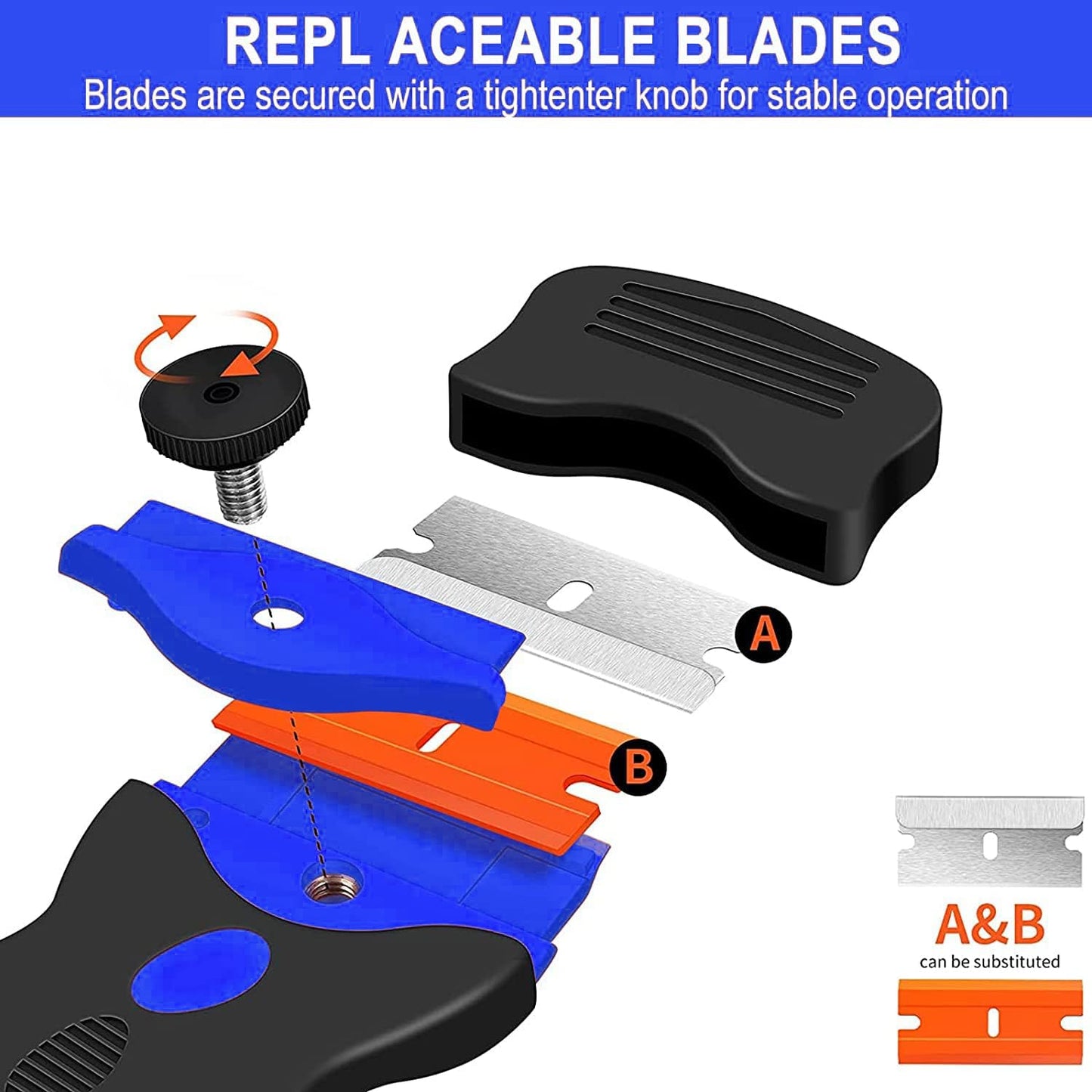 2-in-1 Razor Blade Scraper Tool with 20 Blades for Decals, Stickers, Caulk, Paint Removal